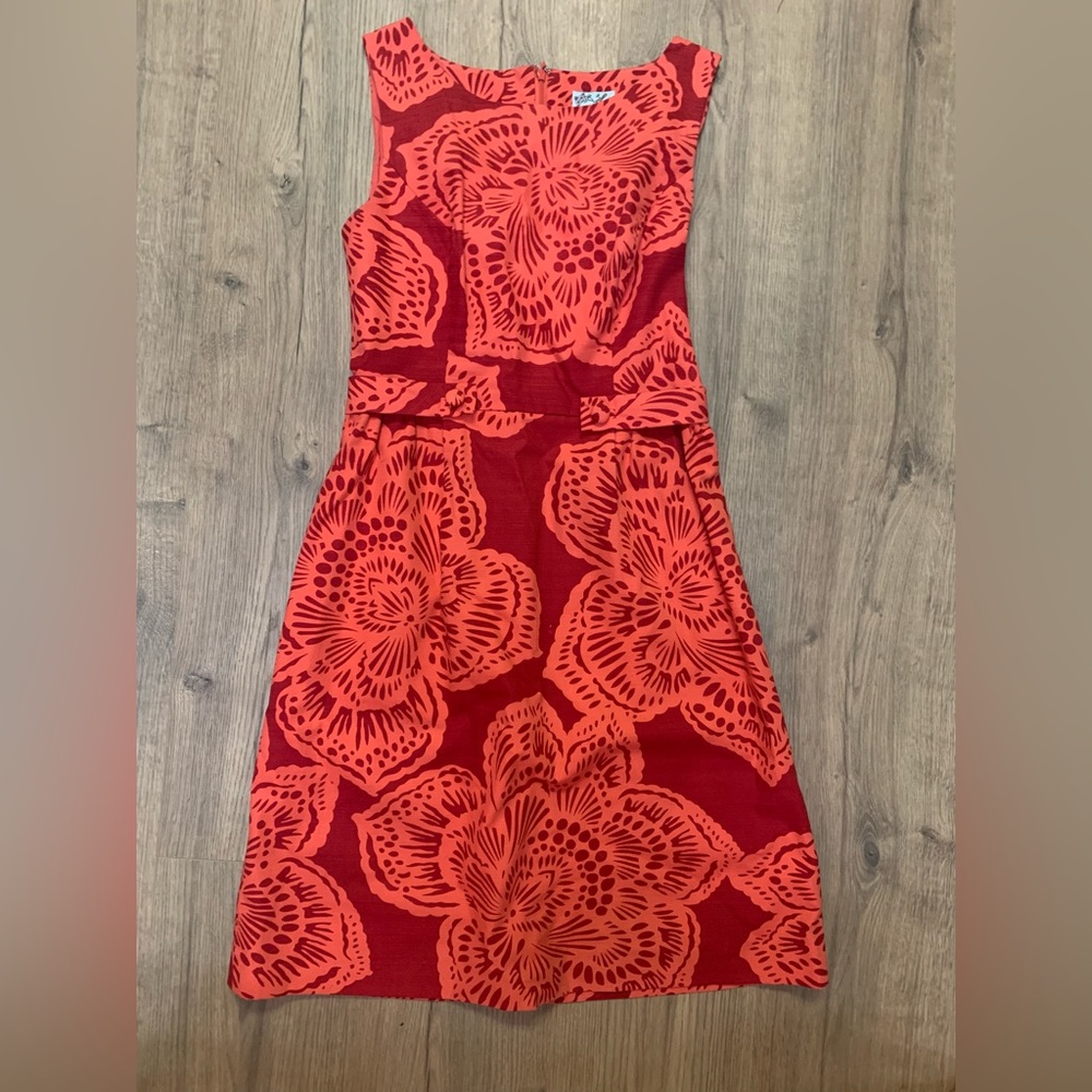 Bright floral orange/red Tabitha dress size 6 - great for shower or day event
